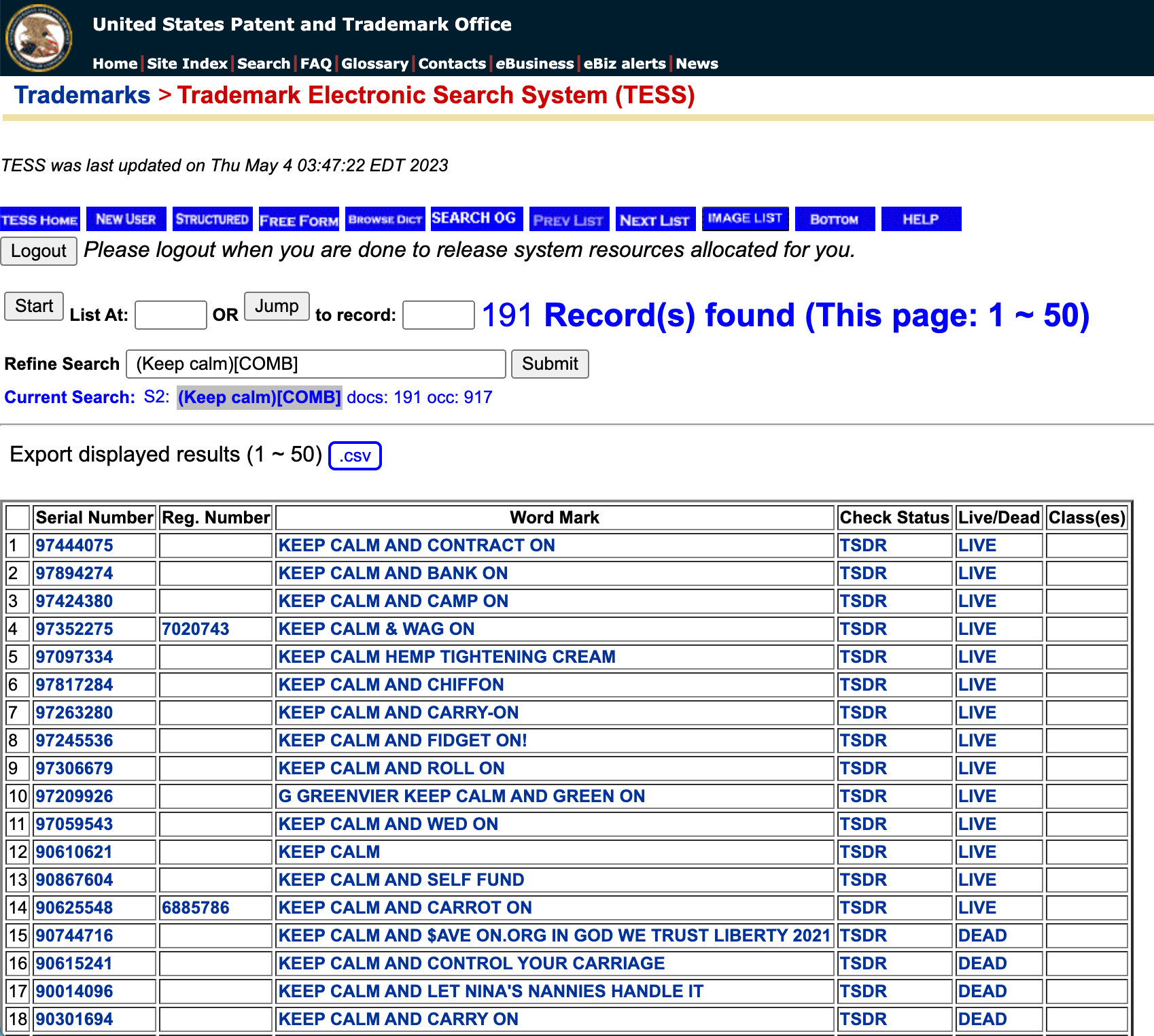 Screenshot of TESS database - cuttingforbusiness.com