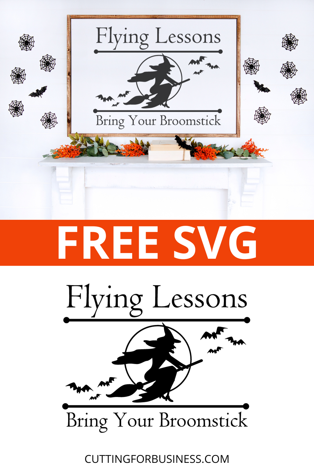 Free Halloween Witch Flying Lessons SVG Cut File - cuttingforbusiness.com