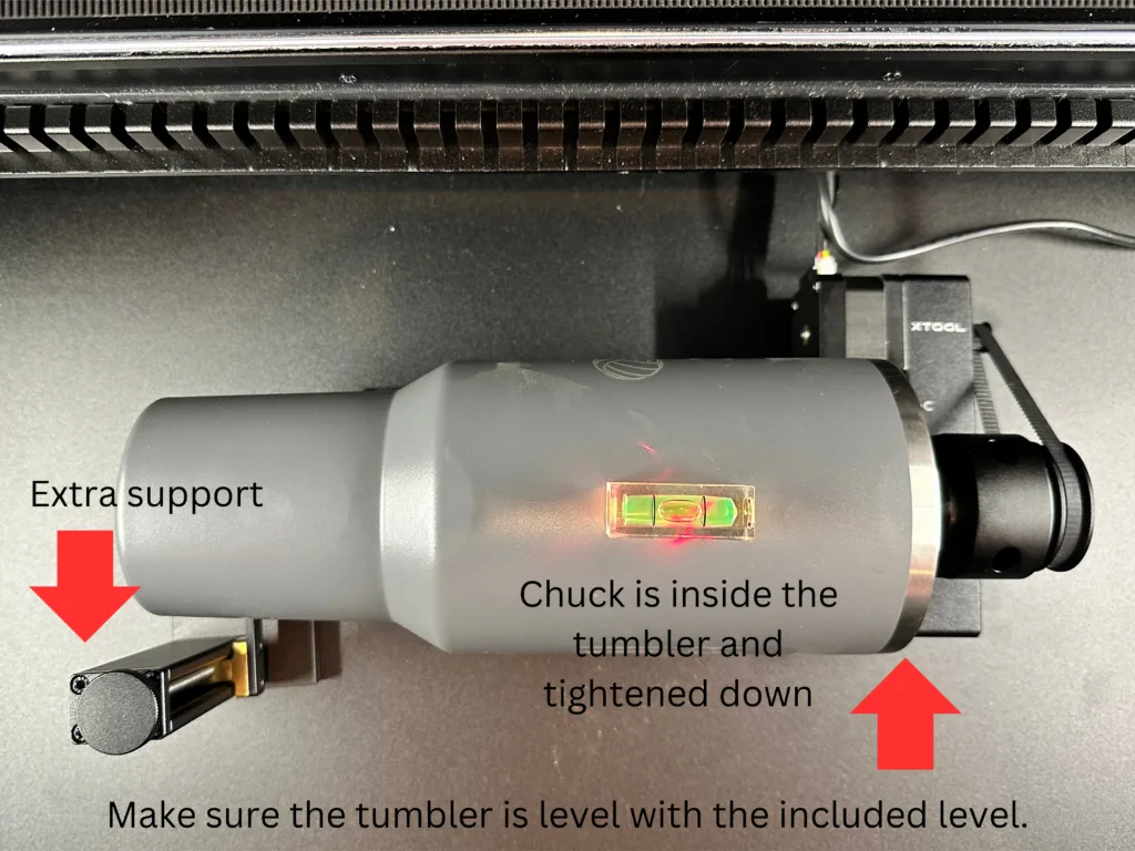 Setup of the Stanley tumbler on the RA Pro 2 inside the xTool P2 - cuttingforbusiness.com