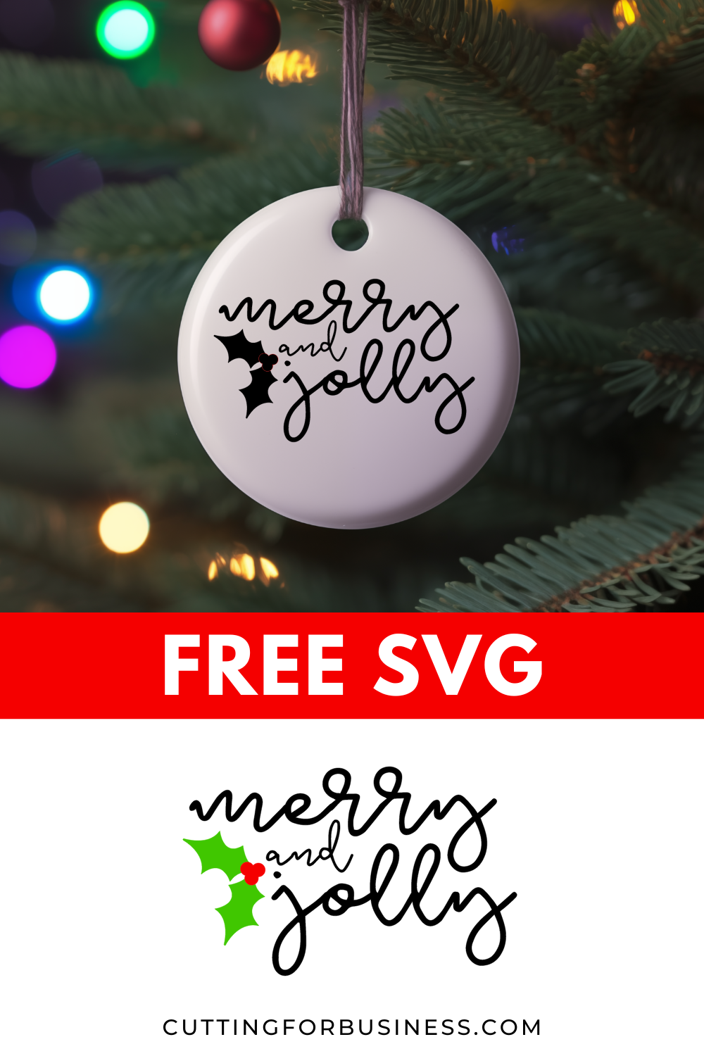 Free Christmas SVG Merry and Jolly - cuttingforbusiness.com