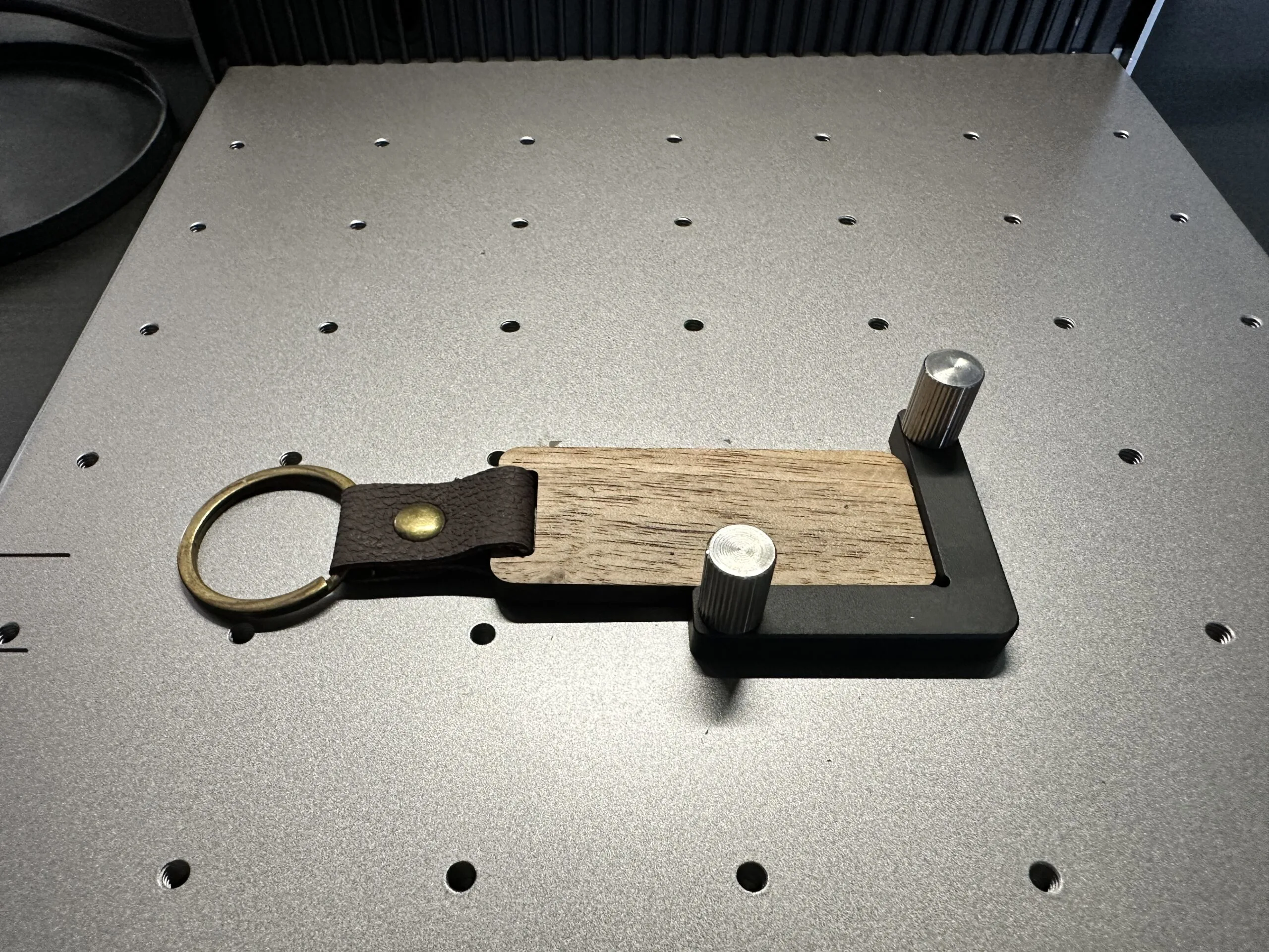 Blank keychain loaded into xTool F1 Ultra - cuttingforbusiness.com